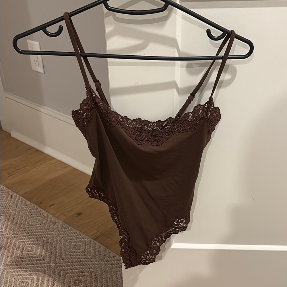 SKIMS Brown Lace Trim Chemise
